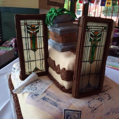 Prairie Style Architect Frank Lloyd Wright Themed Cake Windows Are Poured Sugar And Fondant And Floor Plans Are Frosting Sheets