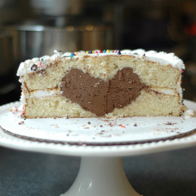 Rainbow Sprinkles Birthday Cake With Heart Surprise