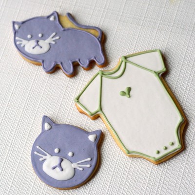 Cat Cookies And Onesie Cookies For A Baby Shower
