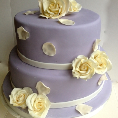 Lilac Cake With Cream Roses
