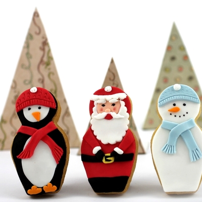 Penguin, Santa And Snowman Nesting Doll Christmas Cookies