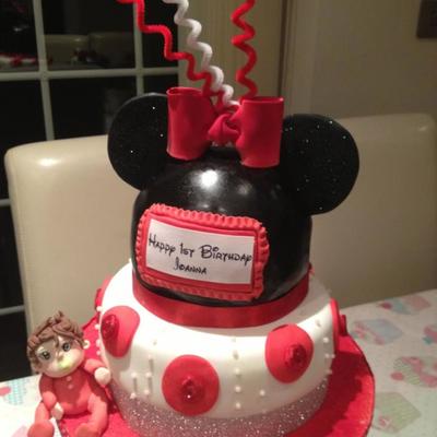 Minnie Mouse Themed Cake With Handmade Figure Of The Child