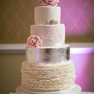 Silver Leafing, Ruffles And Lace Wedding Cake