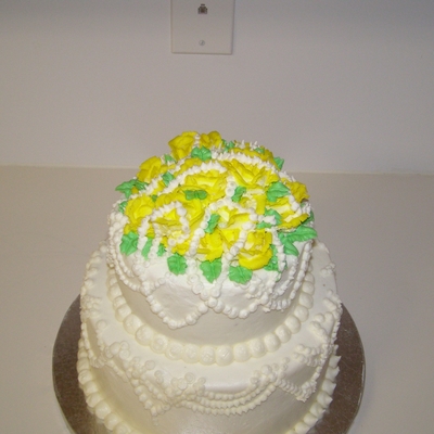 Yellow Rose, And Pearl Wedding Cake