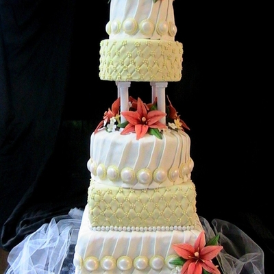 Yellow White Lilies Wedding Cake