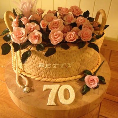 Basket Of Roses 70 Birthday Cake
