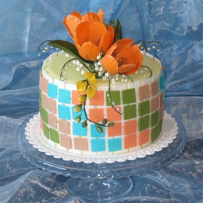 Mosaic With Orange Tulips