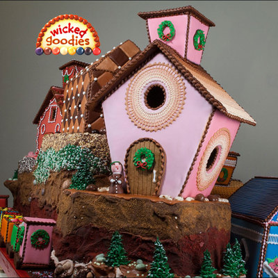 Fancy Pink Cross Stitched Gingerbread House