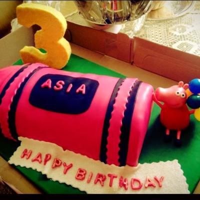 Rainbow Layer Crayon Cake With Raspberry Preserve Filling Rice Crispy 3 And The Cutest Peppa Pig