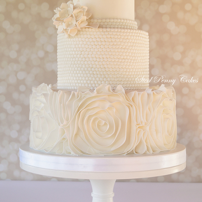 Rosette Ruffles, Pearls, And Hydrangeas