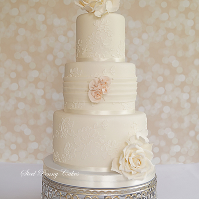 Inspired By The Brides Gown Alencon Lace Stenciling With Roses Hydrangeas And Ranunculus