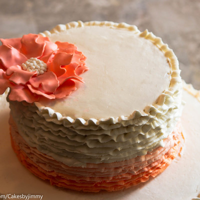 Ombre Ruffle Coral Buttercream Cake