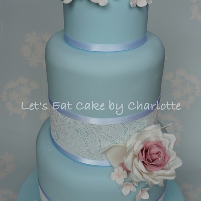 Vintage Blue Rose & Hydrangea Wedding Cake