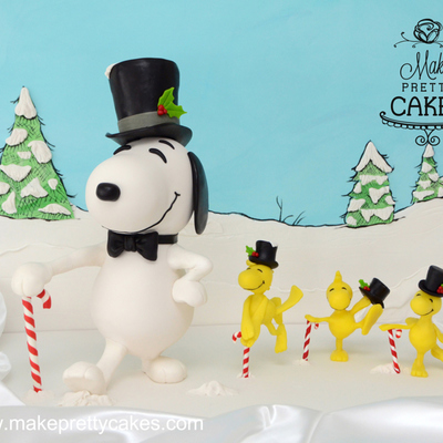 3D Snoopy And Woodstock Christmas Cakes Dancing In The Snow