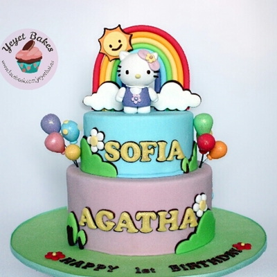 Hello Kitty Garden Theme 1St Birthday Cake