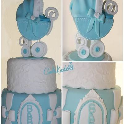 Blue Babyshower Carriage Cake