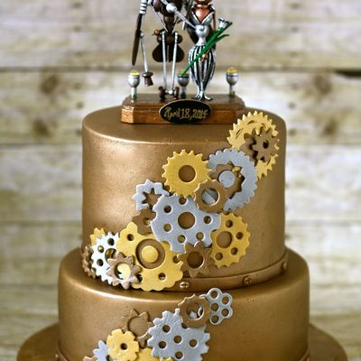 Steampunk Wedding Cake Designed Around Topper That Bride Provided