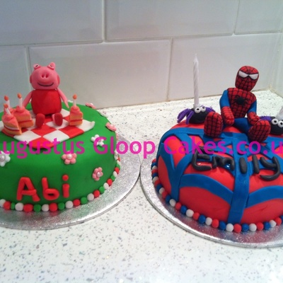 Pepper Pig And Spider-Man Birthday Cakes