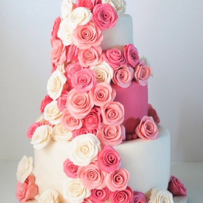 Pink Rose Festooned Wedding Cake