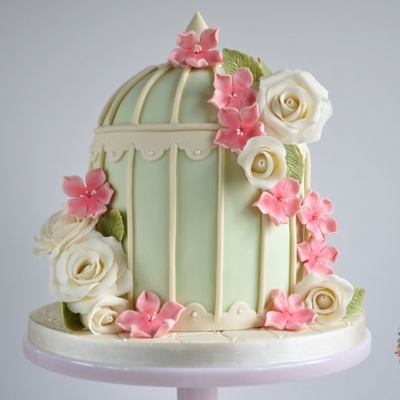 Rose & Cherry Blossom Floral Birdcage Wedding Cake