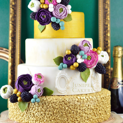 Gold & Purple Ranunculus Wedding Cake By Juniper Cakery