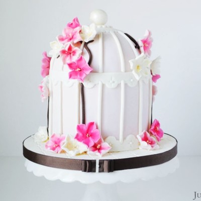 Cherry Blossom Entwined Birdcage Cake