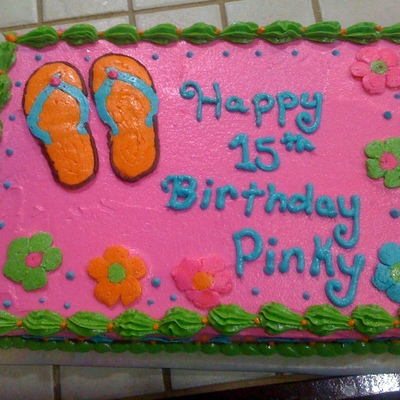 9 X 13 Butter Yellow Cake With Buttercream Made For My Niece Who Just Turned 15 She Requested Bright Pink And Green And For It To Have