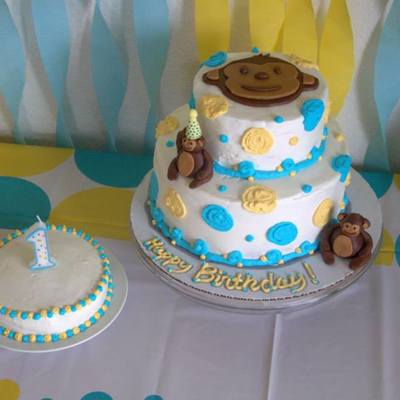Mod Monkey Themed First Birthday Cake