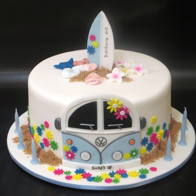 60Th Birthday Cake For A Former Hippy - She Still Surfs Every Day