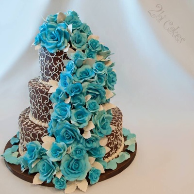 Chocolate Wedding Cake With Cascading Roses