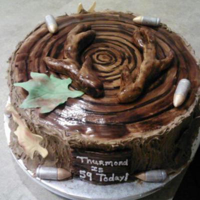 Hunting Cake Deer Antlers Leaves And Bullets On A Tree Stump