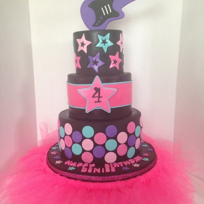 Rockstar Themed Cake 3 Tiers 975 W Custom Tule Cake Skirt Guitar Is Sculpted Out Of Gumpaste