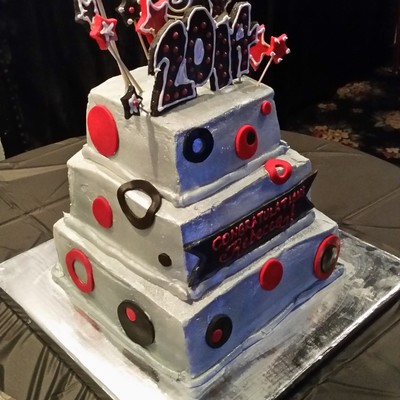 Square Red/silver Grad Cake