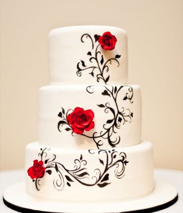 Hand Painted Black And White Wedding Cake