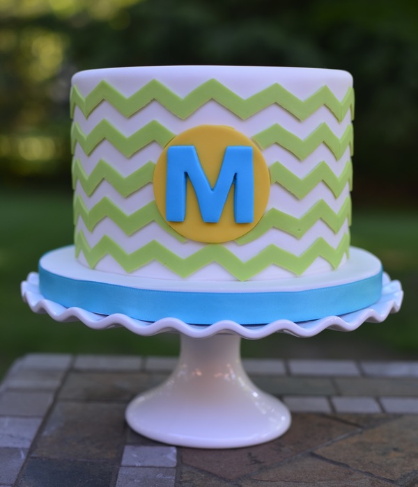 Bright Chevron Cake With Monogram