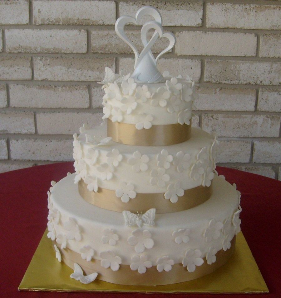 Flowers, Butterlies, Gold Ribbon