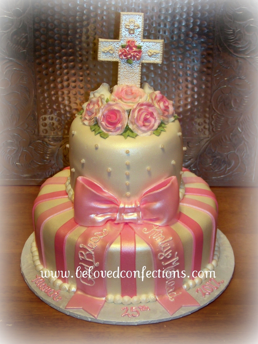Pretty In Pink Baptism Cake - CakeCentral.com