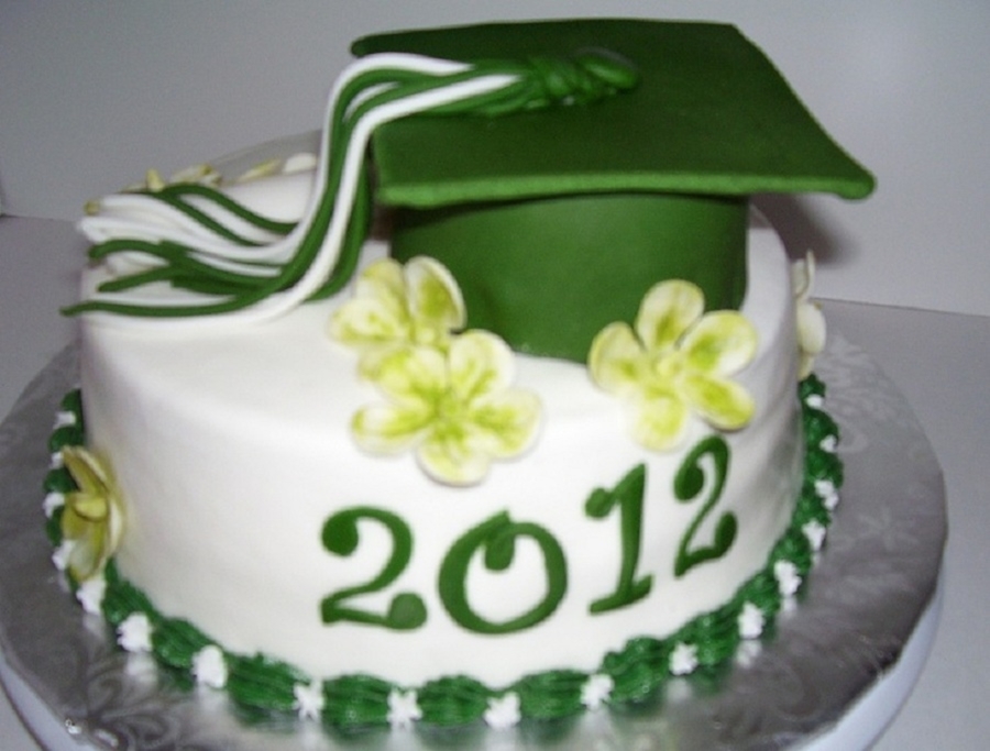 Graduation Cake Green And White - CakeCentral.com