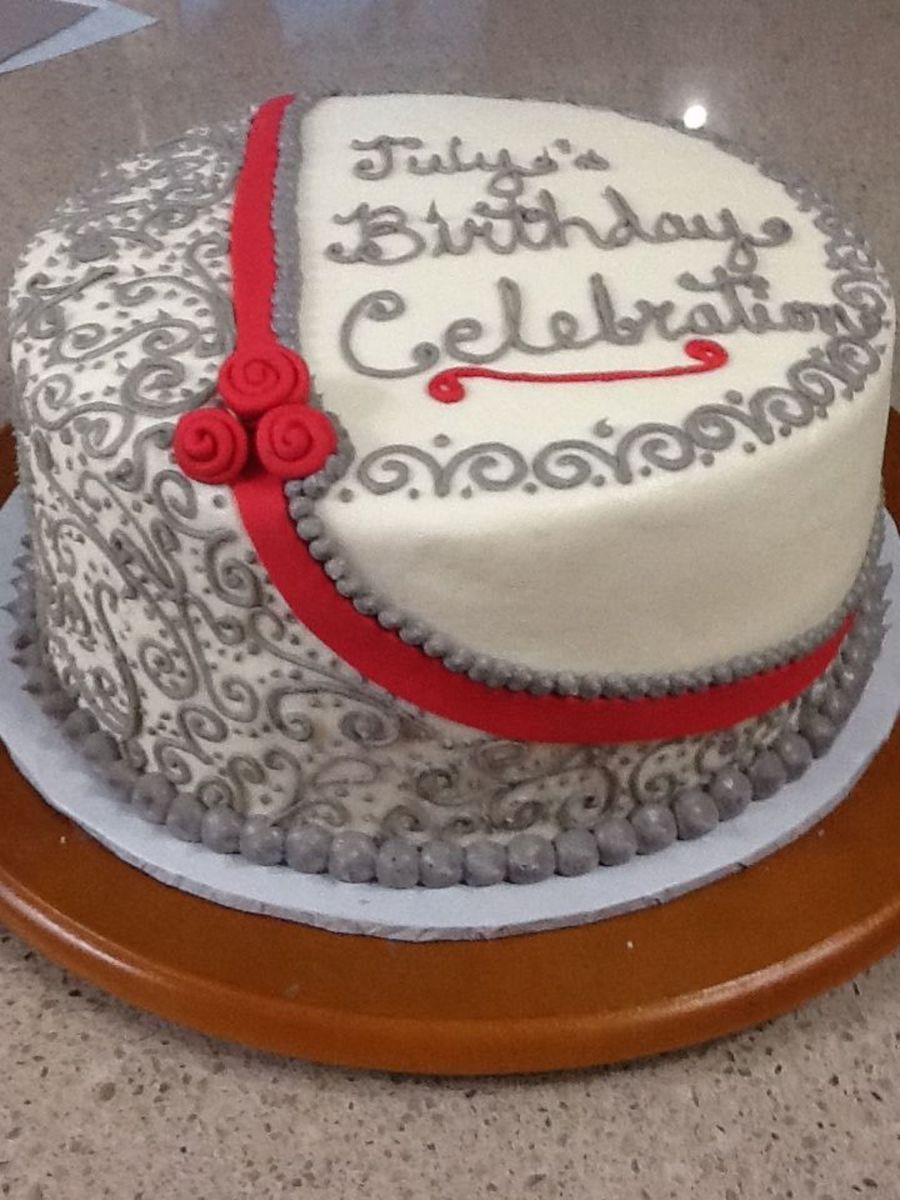 Monthly Office Birthday Celebration Gray Buttercream Piping With Red 