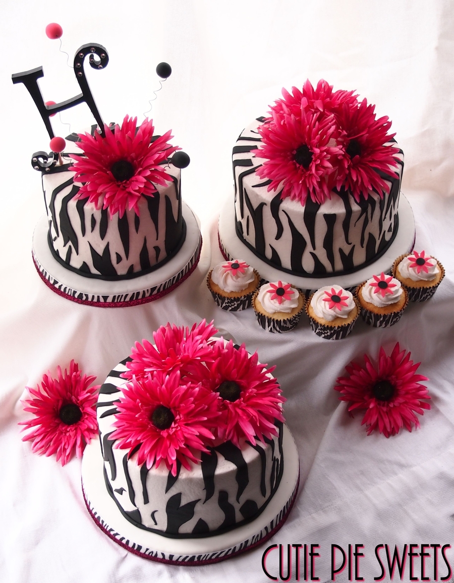 Pink Zebra Wedding Cake & Cupcakes
