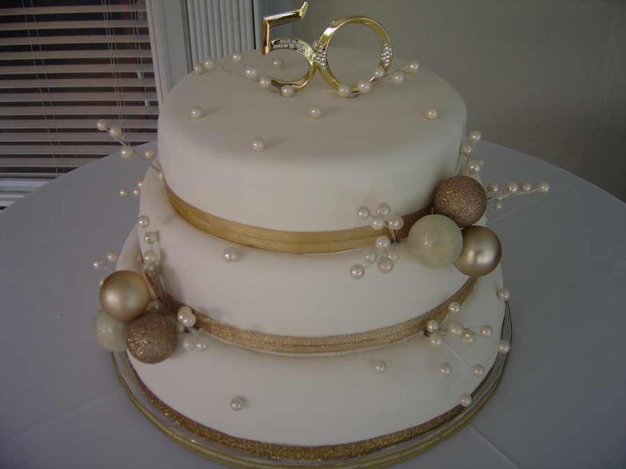 Golden 50th Wedding Anniversary Cake Cakecentralcom