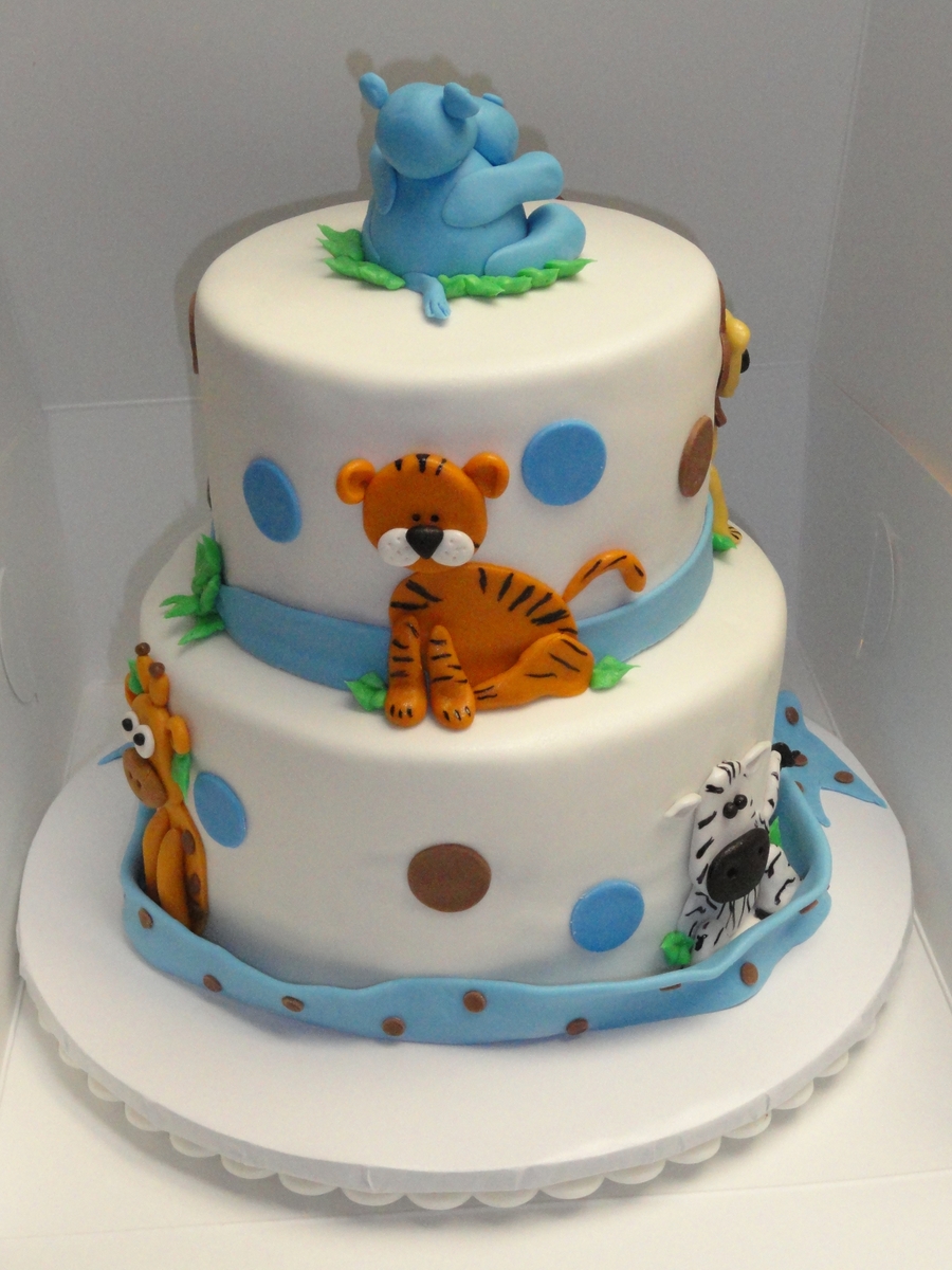 Jungle Animal Baby Shower Cake - CakeCentral.com