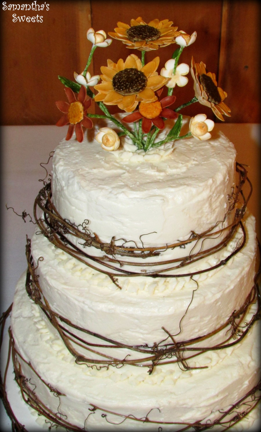 Rustic Wedding Cake With Sugar Flowers Twigs By Samanthas Sweets Rustic Wedding Cake With Sugar Flowers Twigs By Samanthas Sweets
