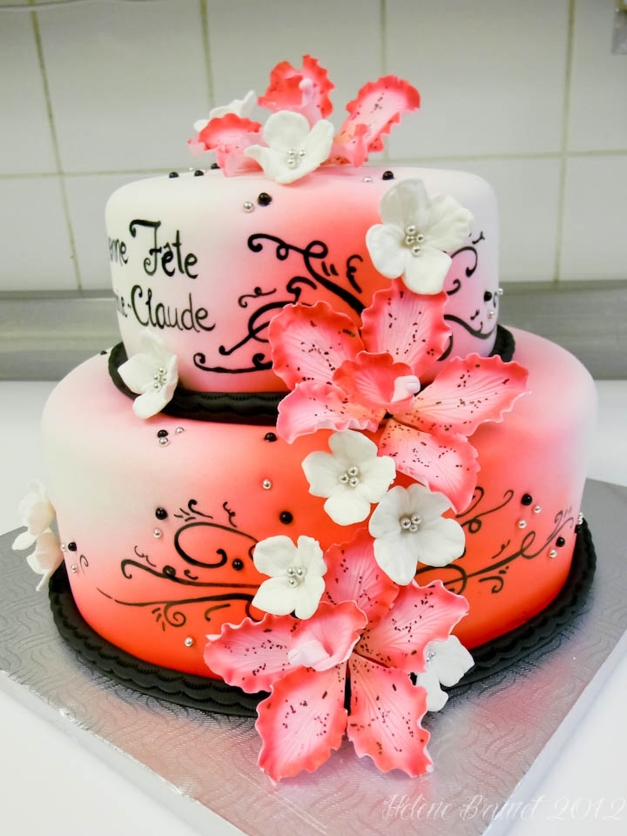 Pink And Black Birthday Cake
