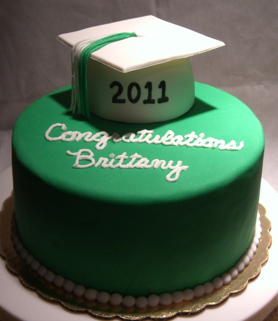 Green & White High School Graduation Cake - CakeCentral.com
