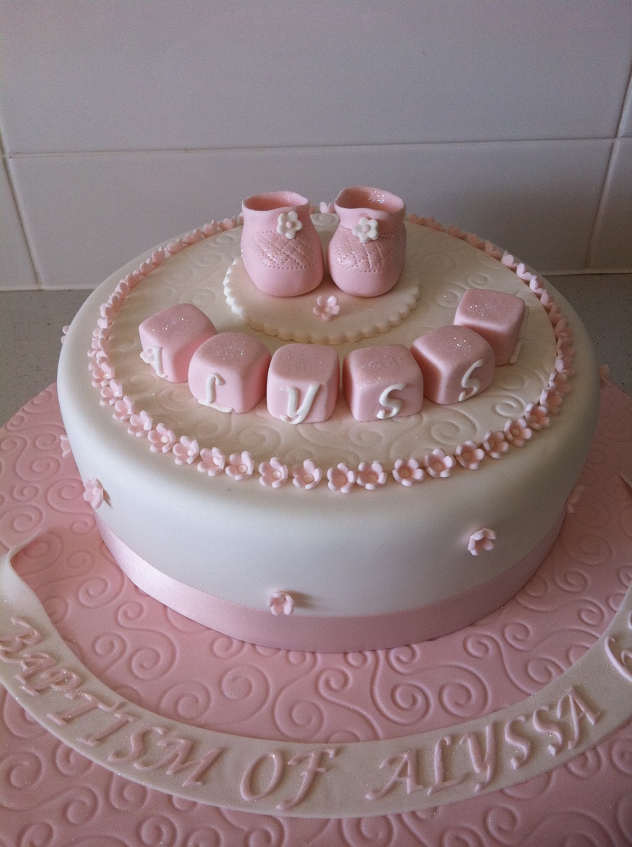 Pink Baptism Cake - CakeCentral.com