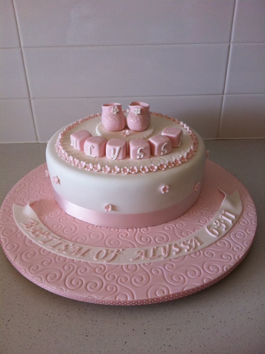 Pink Baptism Cake - CakeCentral.com
