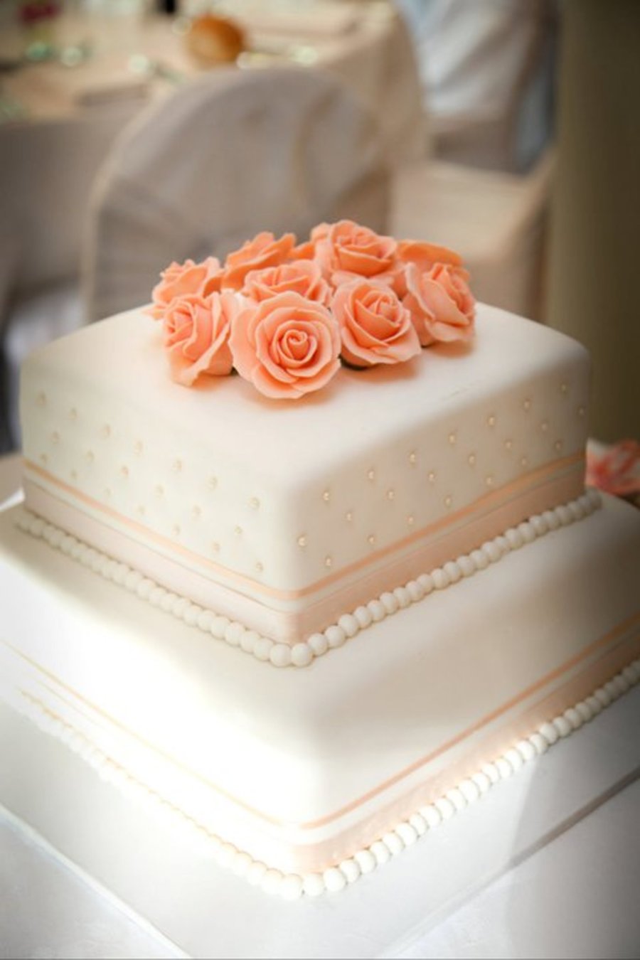 peach rose wedding cake