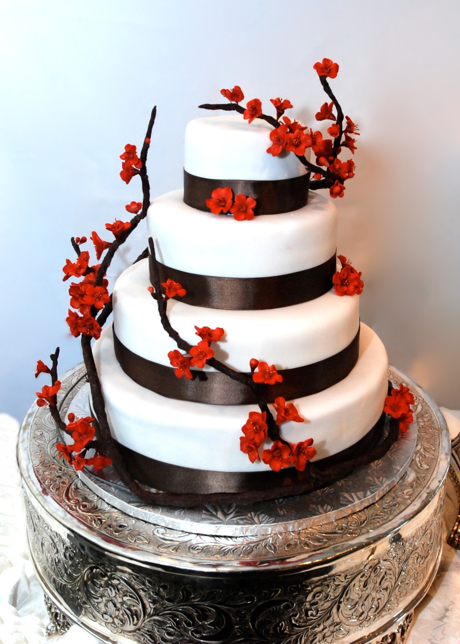 Cherry Blossom Wedding Cake - CakeCentral.com