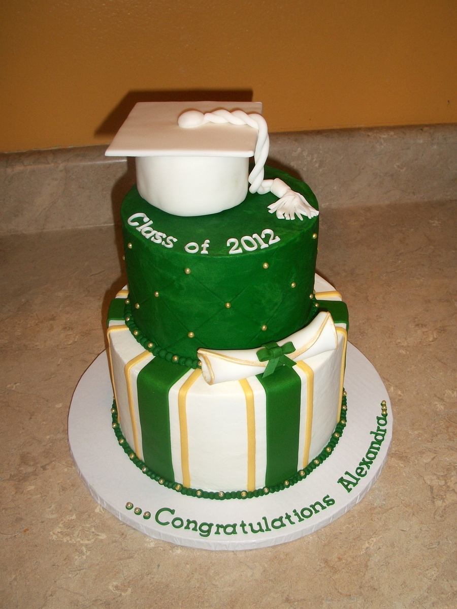 Green, Gold And White Grad Cake - CakeCentral.com